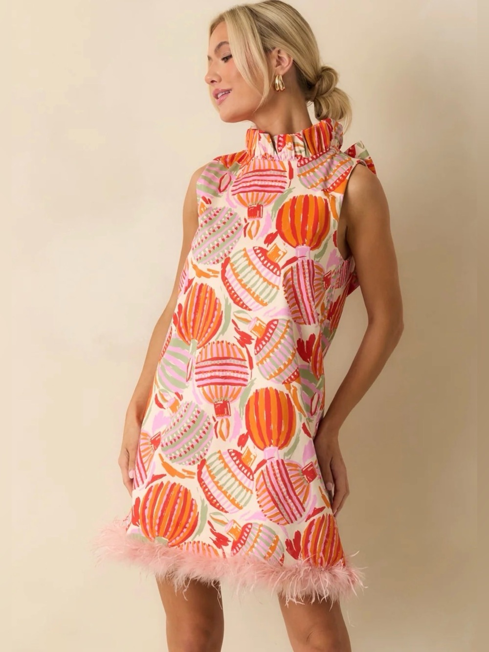 Prosperina Carlisle Pink Multi Cotton Ornament Print Shift Dress